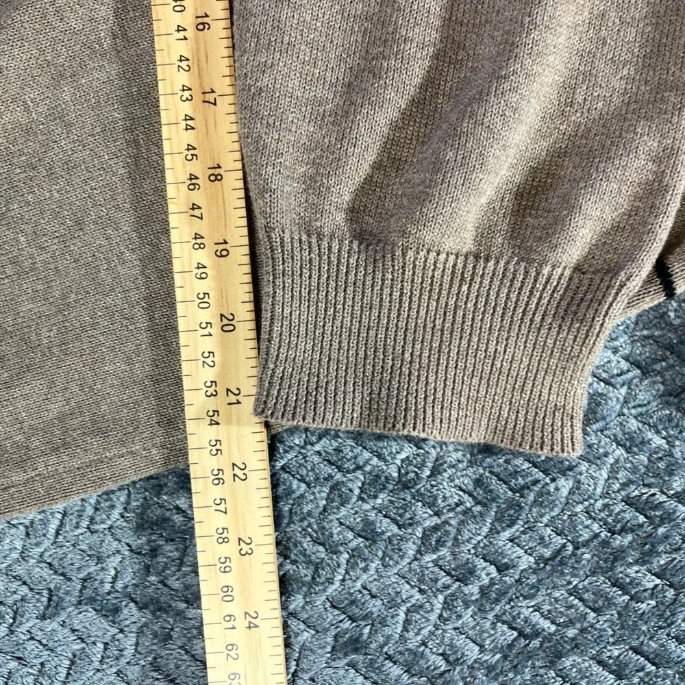 J Crew Men's V Neck Striped Sweater XL‎ Cotton Wool Blend Taupe Orange